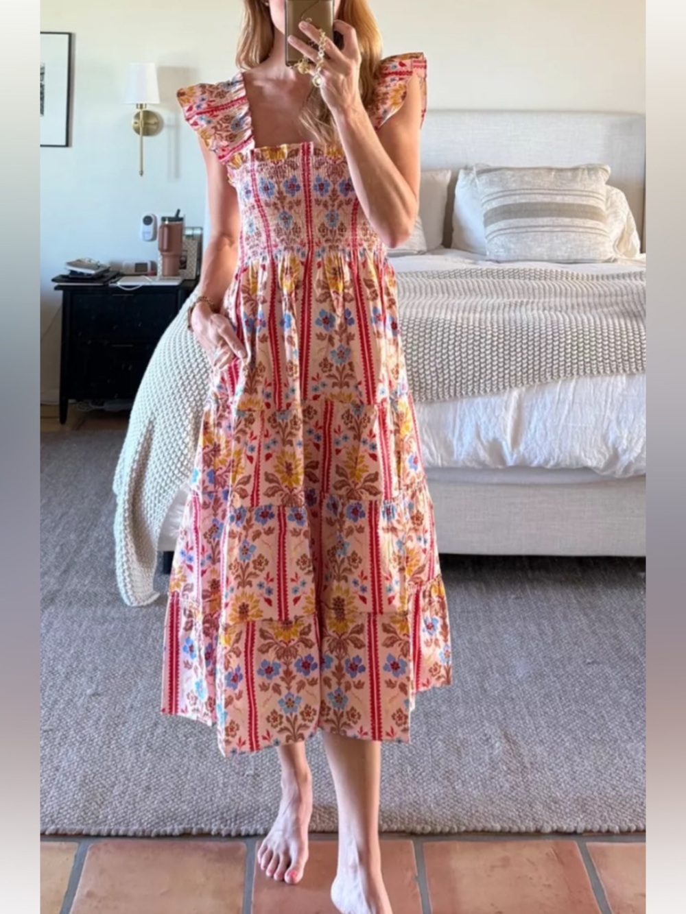 Hill House The Ellie Nap Dress - Pink Floral Block Stripe NWT